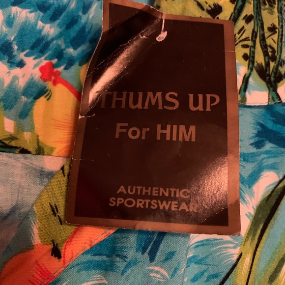 Men’s Hawaiian Island Shirt XL Sailboat Hibiscus Palm Trees Ocean Thumbs Up NWT - Picture 4 of 8